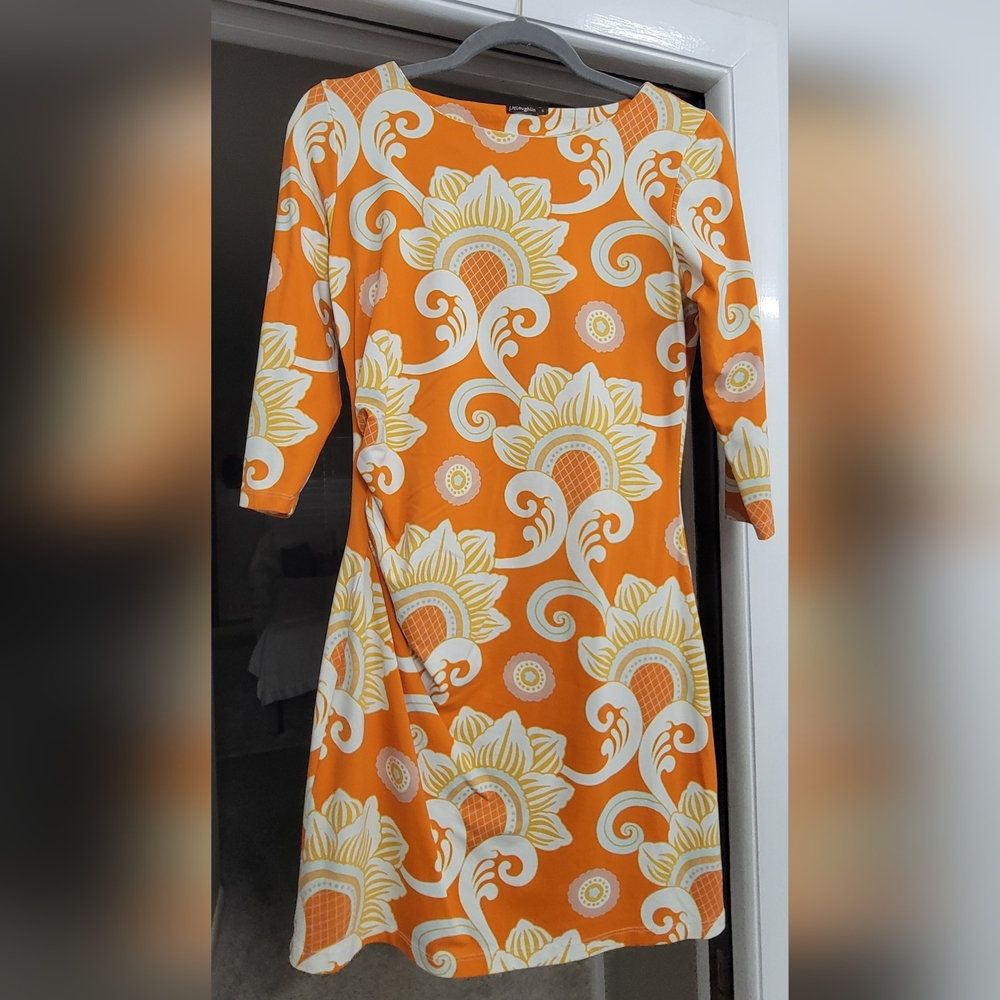 J.Mclaughlin Orange Paisley dress 3/4 Sleeve Dress-Size Small